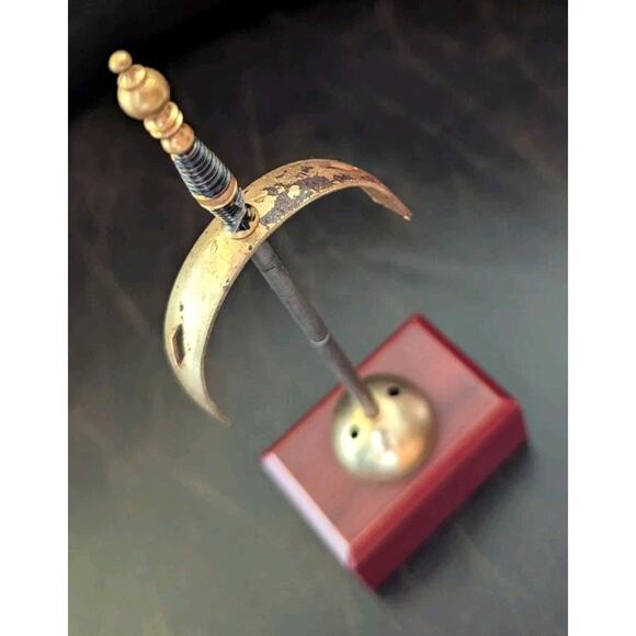 Vintage TOLEDO Spanish Damascene 2 Small Sword Cocktail Picks with Stand - Picture 6 of 11